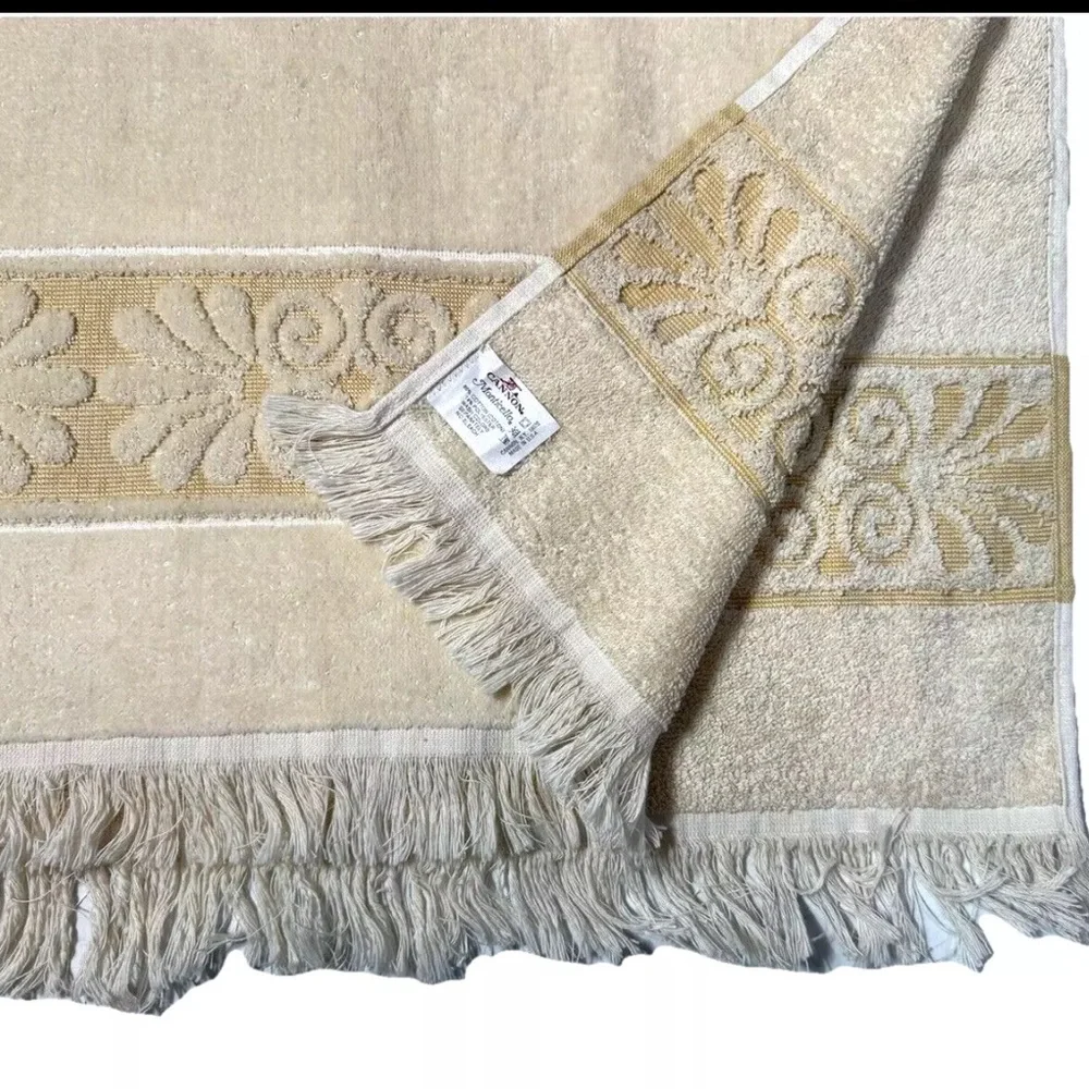 Cannon Monticello Vintage Guest Hand Towel Wash Cloth Tan Gold Retro Bath Decor